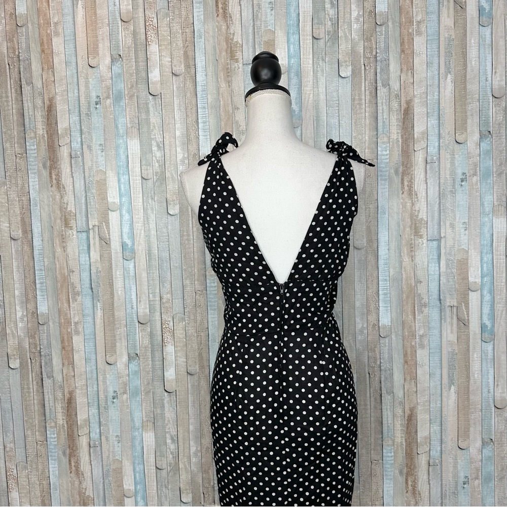 Dixiefried XL Retro Polka Dot Tie Shoulder Midi Wiggle Sheath Dress Pinup Girl - Picture 6 of 7